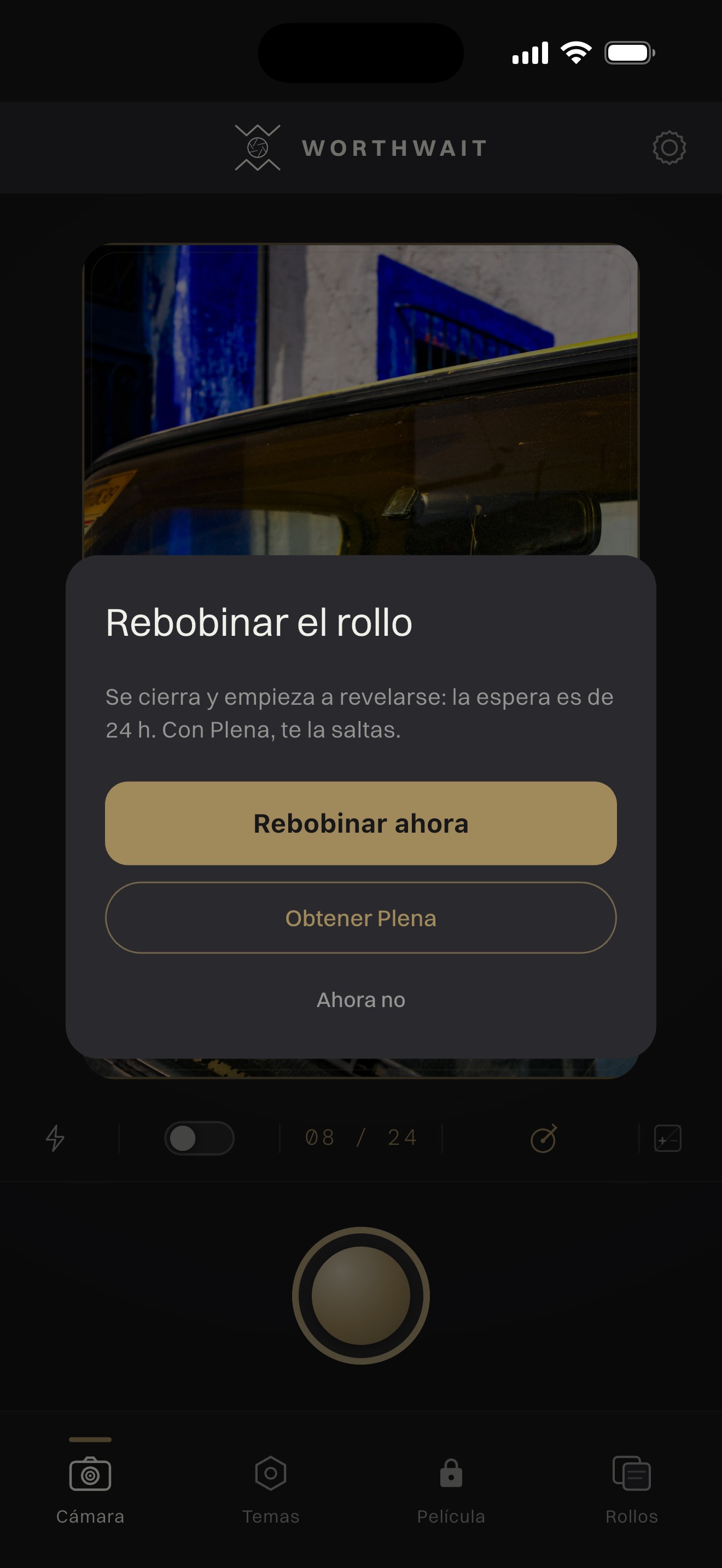 Rebobinar el rollo en WorthWait