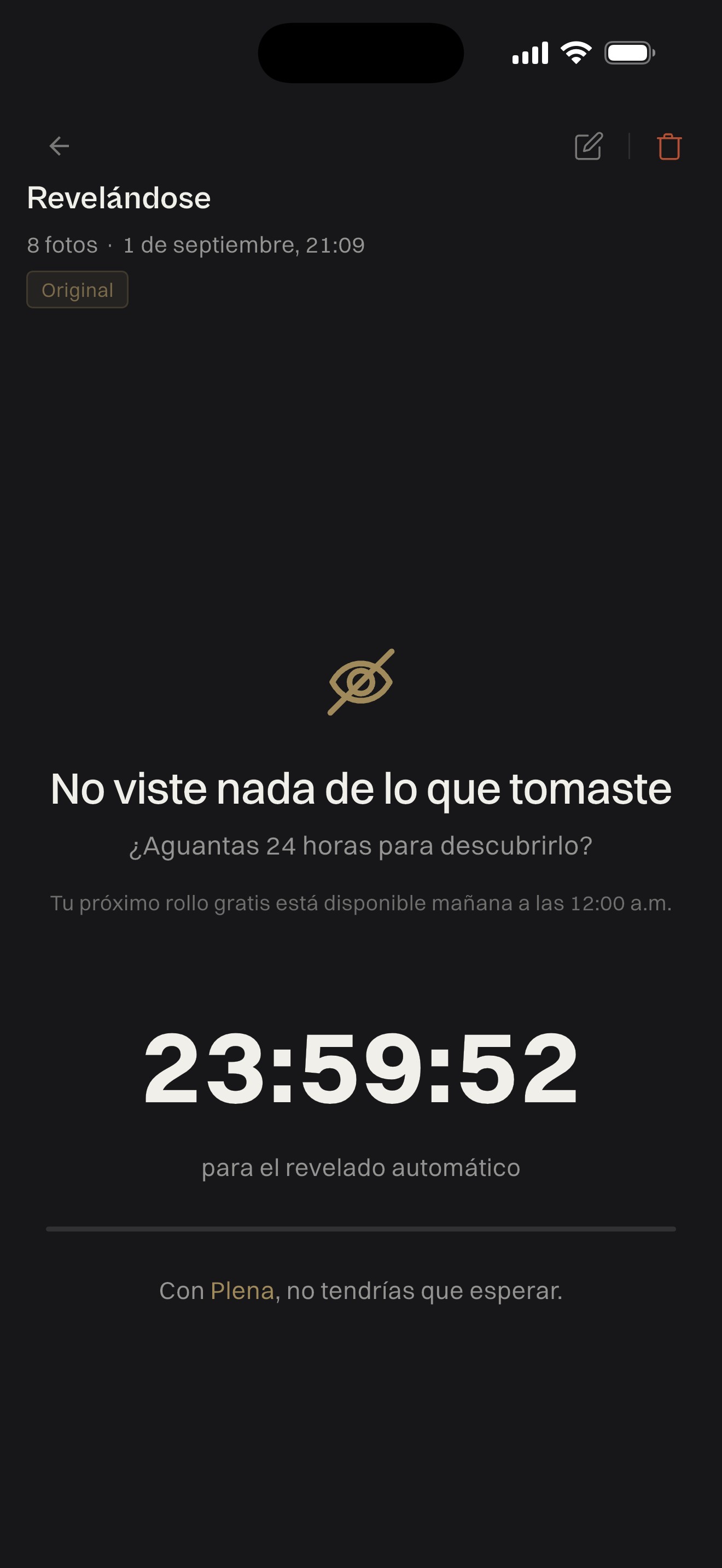 El rollo se revela 24 horas después